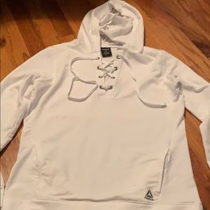 white lace up sweatshirt